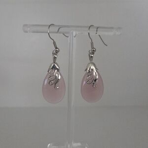 Chic Silver and Pink Teardrop Earrings